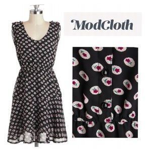 ModCloth rose print black dress, M